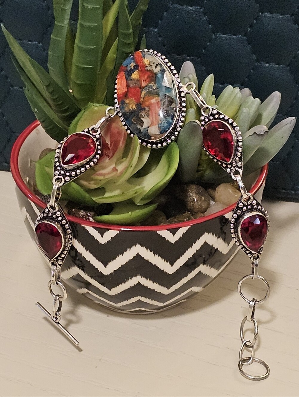 Spiny Oyster Turquoise / Garnet Bracelet